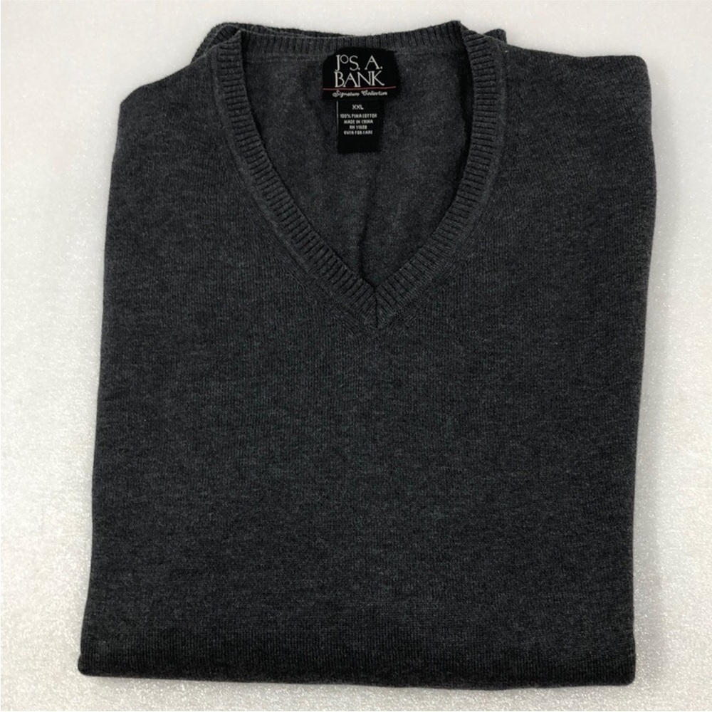 Jos. A. Bank Sweater Charcoal Gray 100% Pima Cotton Traditional Fit V-Neck XXL